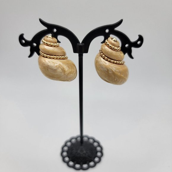 925 Sterling Shell Clip Earrings - Picture 1 of 7